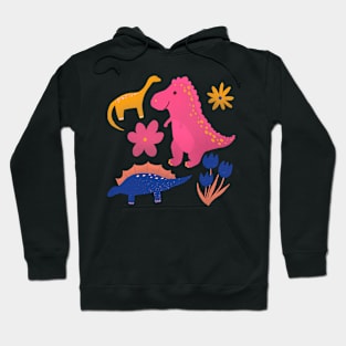 Colorful Dinos & Flowers Hoodie